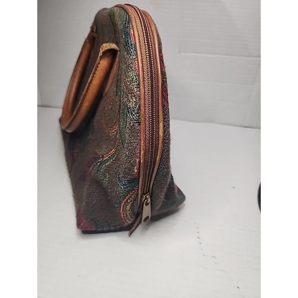 Heckathorn‎ Tapestry Purse Floral Paisley Boho Red Green Earthy Leather Handles